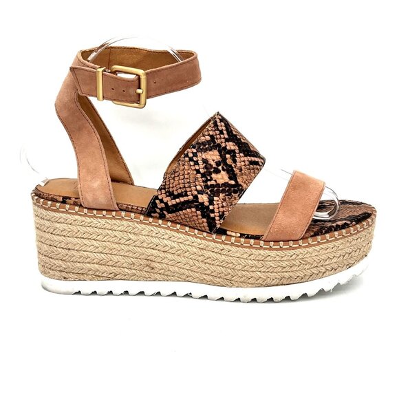 Crown Vintage Espadrille Platform Sandals Womens 9M Snake Print Tan Ankle Strap - Picture 9 of 14